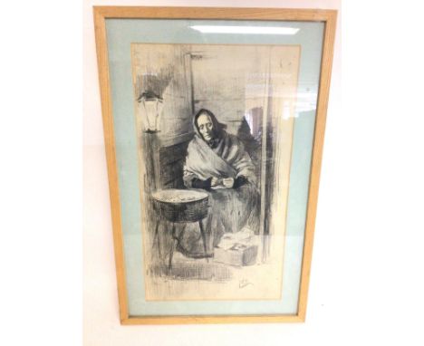 A framed charcoal sketch of a seated woman by Vila Prades (1873 -1930), dimensions 36x72cm. This lot cannot be posted