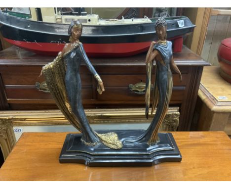 A cold painted bronze sculpture from Erte (Romain De Tirtoff 1892-1990): Duetto design, Stamped on reverse. AP (Artist Proof)
