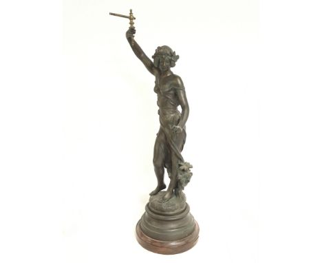 A large Art Nouveau bronze lady figure, Pervenche. 71cm tall. This lot cannot be posted