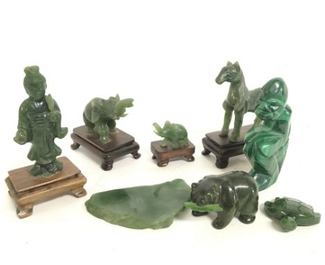 A collection of small Chinese jade figures including various animals, a lady etc. This lot cannot be posted