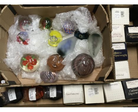 A collection of paperweights, vintage eye baths, Caithness Boxed paperweights. This lot cannot be posted