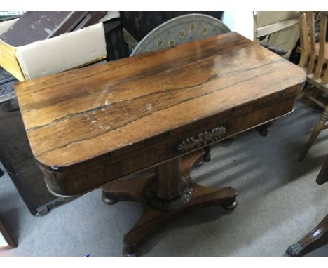 A Rosewood card table 45x91x73cm