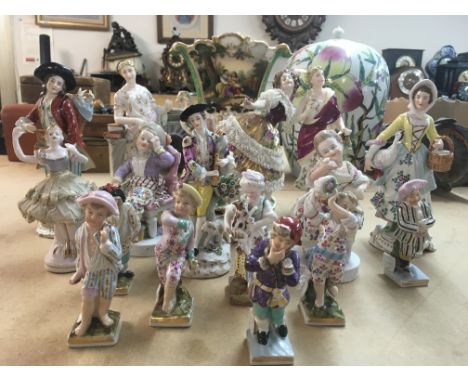 A collection of 19th century classical style figures including sitzendorf and Dresden