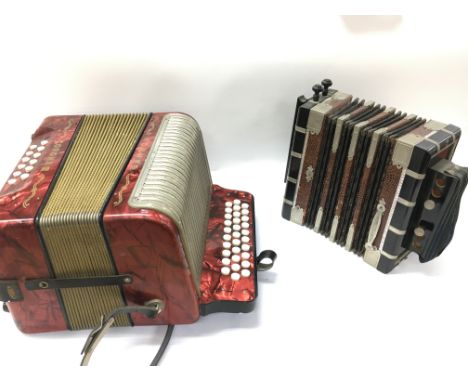 Two concertina organs including a Hohner Corona III. Postage C