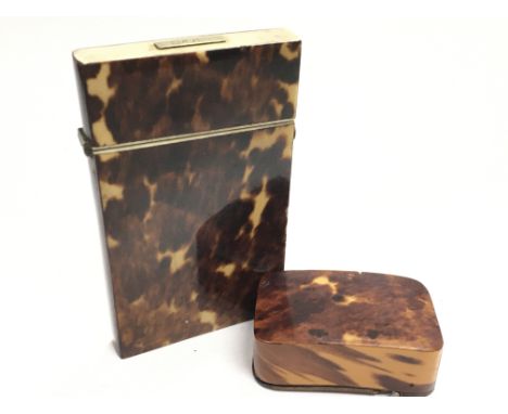 A tortoiseshell snuff box and card case, dimensions 1.7x3.3x5.2cm & 1x5.5x9cm Postage category A