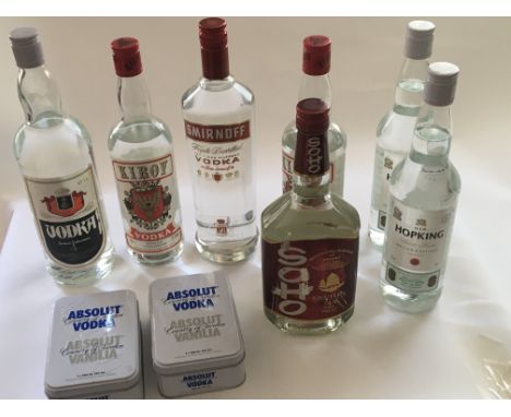 Two bottles of old Hopking white rum 70cl bottles four bottles of Vodka and other spirits (9)