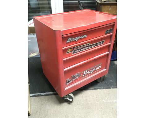 A Vintage 3 piece Snap-On tool cabinet including various tools and equipment including a Snap On 40 piece fractional/metric r