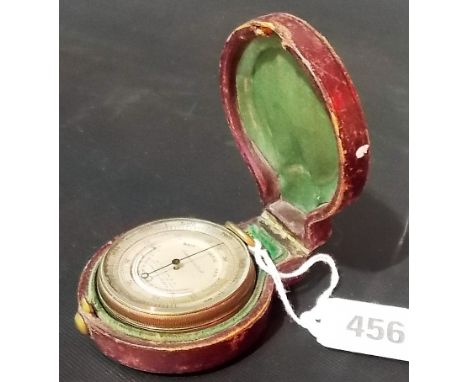 19th Century compensated pocket barometer by Aitchison &amp; Co London &amp; Leeds within brass case silved dial and within f
