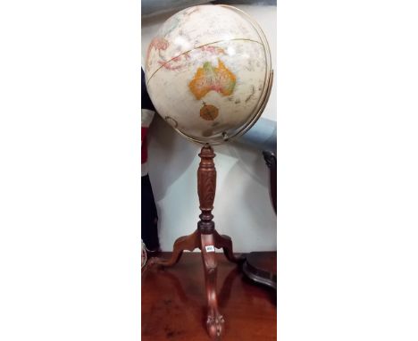 Modern George III style globe on carved teak tripod stand