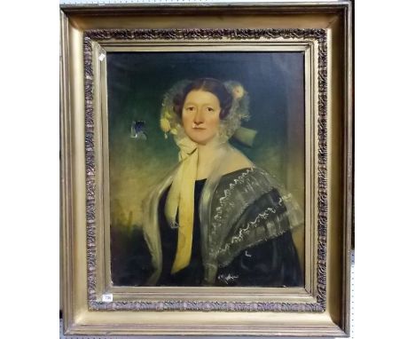 19th CENTURY BRITISH SCHOOL Portrait of a lady Oil on canvas 29.5' x 24'