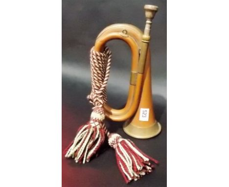 Copper and brass military bugle with stamped inscription INTER SERVICES.