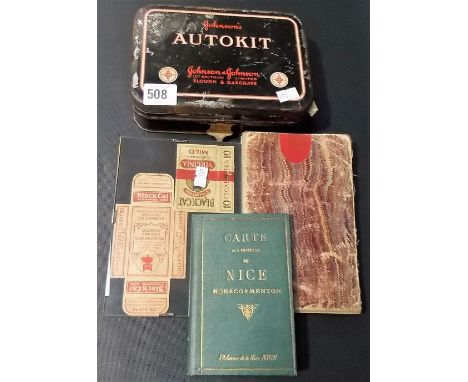 Vintage Johnson's Autokit with contents together with a 19th Century Ordnance Survey map of Kent etc.