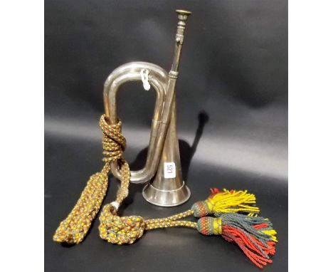 Silver plate bugle by Boosey & Hawkes Ltd London, stamp marked and impressed no. L.P. 354427.