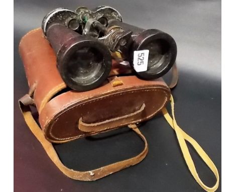 Pair of Barr & Stroud military binoculars within original leather case, broad arrow mark and serial no. 27053.