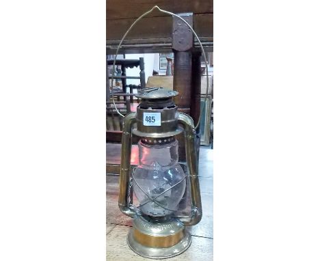 Deitz Junior brass lamp, converted, height 12'.