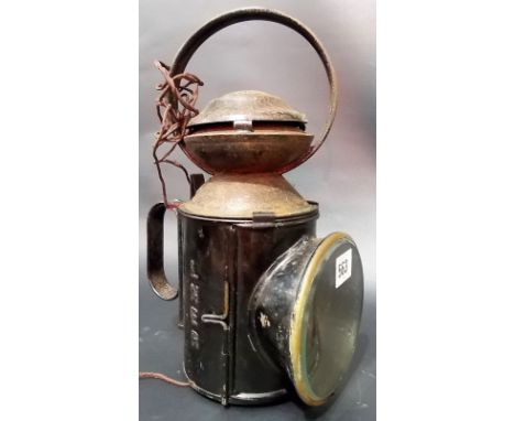 Early 20th Century LNER signal lamp, black painted, height 12'.