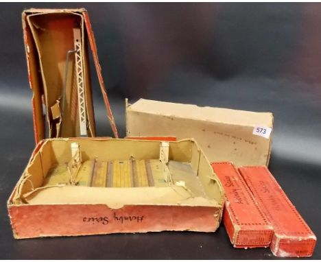 Five boxes of Hornby Series accessories including luggage no. 1, no. 2, single lamp standard, signal and level crossing.