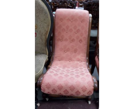 Victorian walnut button back upholstered nursing chair