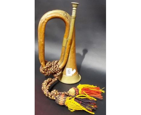 Victorian copper and brass military bugle by Boosey & Hawkes Ltd London with broad arrow mark and no. 52.