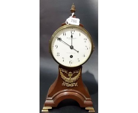 French balloon mahogany cased mantel clock with single train movement, retailed by Bolton Smith, 26 Duke St, Manchester Squar