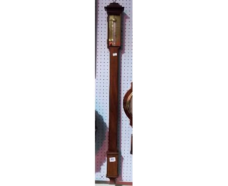 Mahogany cased stick barometer, with brass rectangular scales, height 39'