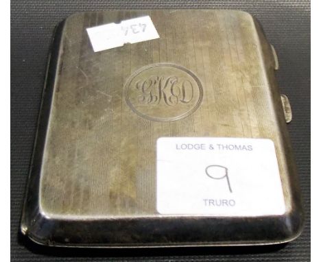 Silver engine turned cigarette case, Birmingham 1923, weight 3oz approx