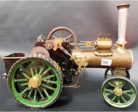 Well engineered 1' scale model of an agricultural traction engine, with copper barrel and brass and steel attachments, the re