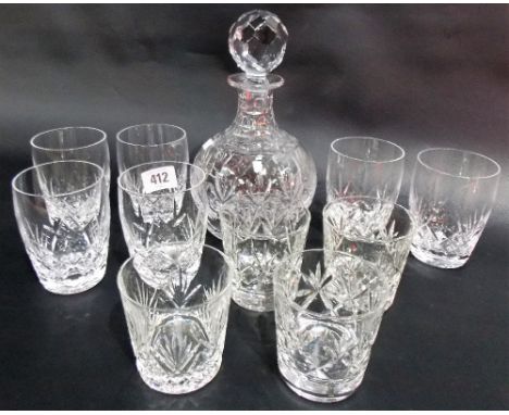 Stuart cut glass set of six tumblers; together with four other tumblers and a decanter and stopper.