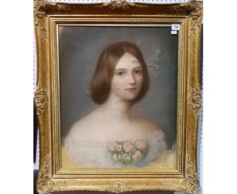 19th Century colour pastel portrait of a young woman, 23' x 19'.