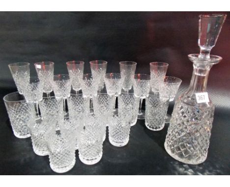 Good Waterford 'Lismore' crystal drinking set for six including decanter and stopper.