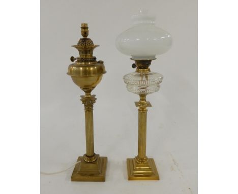 A Victorian brass oil lamp and a brass oil lamp converted to electric (2) Condition Report:Available upon request