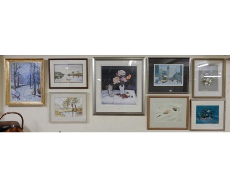 A lot of eight assorted framed prints to include a signed R Kelsey and a signed Betty Stirling (8) Condition Report:Available