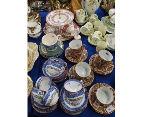 Limoges chintz pattern cups and saucers, Copeland CHina teawares, Nippon turquoise ground plates and other teawares in pink p