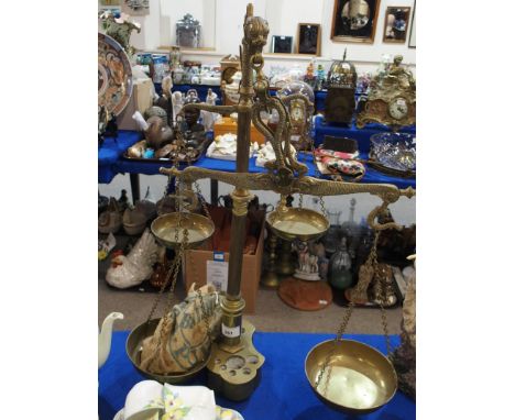 A pair of brass scales and weights Condition Report:Available upon request
