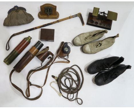A mixed lot, comprising a three-draw "Day &amp; Night" brass telescope by Lilly, Edinburgh; another leather cased telescope; 