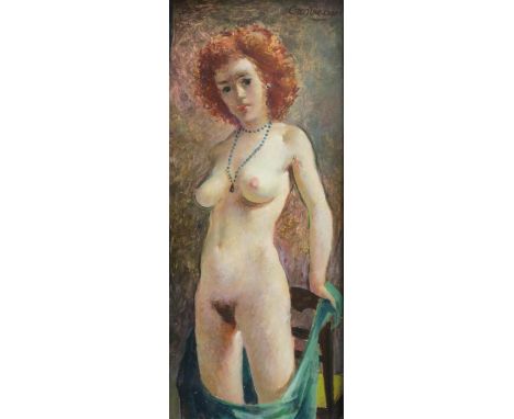 WILLIAM CROSBIE RSA RGI (1915-1999) RUBY ROSE&nbsp; Oil on board, signed upper right, 34 x 15cm&nbsp; Title inscribed verso C