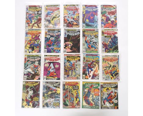 A collection of Marvel Amazing Spider-man comics including; 76, 82, 89, 107, 111, 163-168, 179-180, 188, 190-193, 195-200, 20
