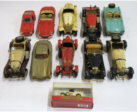 A collection of scale model cars, mostly by Burago,&nbsp; to include a Jaguar E-type, Mercedes 300 SL, Ferrari 250 GTO, Alfa-