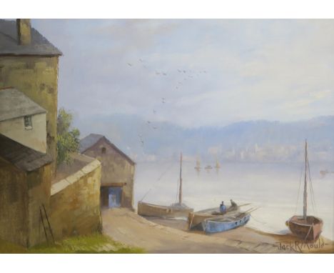 JACK R MOULD&nbsp;Newlyn, signed, oil on canvas, dated verso, 1984, 29 X 39cm Condition Report:Available upon request