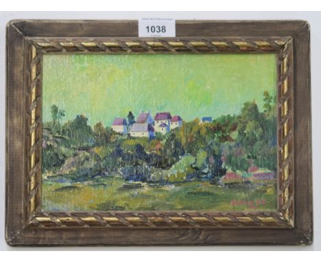 WILLIAM CROSBIE RSA RGI (1915-1999) EVENING LIGHT, KERDONE Oil on board, signed lower right, 16 x 24cm&nbsp; Title inscribed 