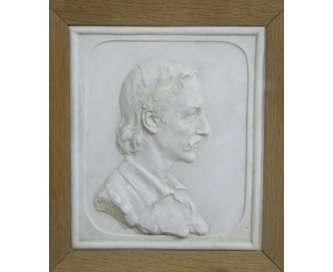 HENRY SNELL GAMLEY Robert Louis Stevenson, profile portrait in plaster, 17 x 14cm Condition Report:Available upon request