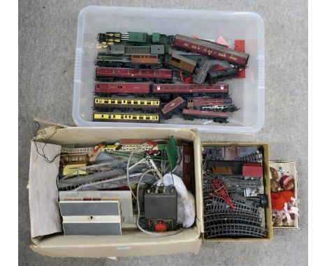 Hornby model railway, to include locomotives, stock, track, structures, a Power Unit Controller etc.; together with two bisqu