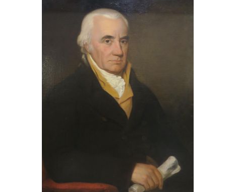 BRITISH SCHOOL&nbsp;Portrait of a gentleman, seated and holding a scroll, oil on canvas, 76 x 63cm Condition Report:Available