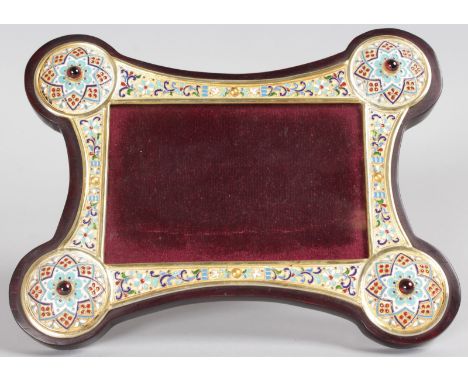 A GOOD RUSSIAN SILVER GILT AND ENAMEL SHAPED EASEL PHOTOGRAPH FRAME. 9.5ins high, 7ins wide.