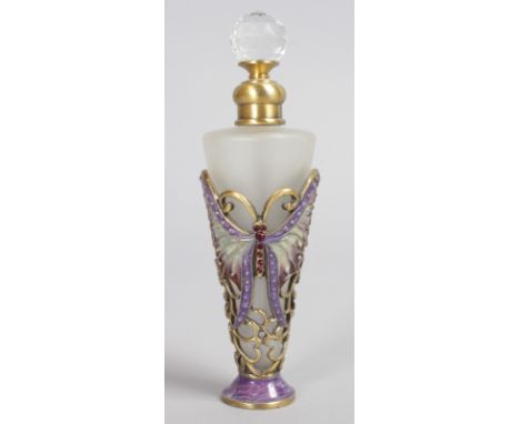 A SMALL FRENCH GILT AND ENAMEL TAPERING SCENT BOTTLE.