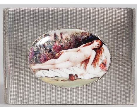 A GEORGE VI ENGINE TURNED CIGARETTE CASE, Birmingham 1945, with an oval reclining nude.