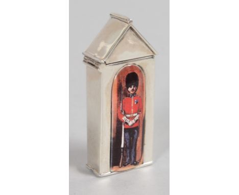 A SILVER AND ENAMEL SENTRY BOX GUARD BOX.
