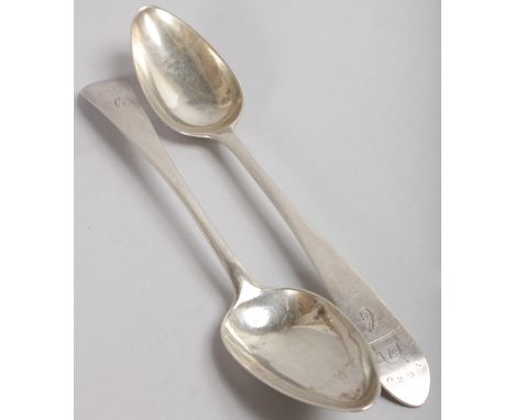 A PAIR OF GEORGE III SCOTTISH TABLE SPOONS. Edinburgh 1793.  Maker: George Christie.