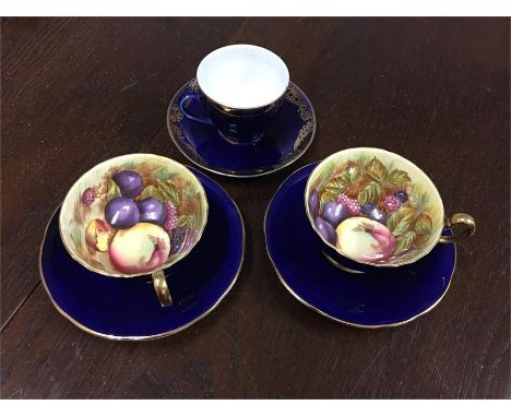 3 cups and saucers, two Aynsley and one Russian