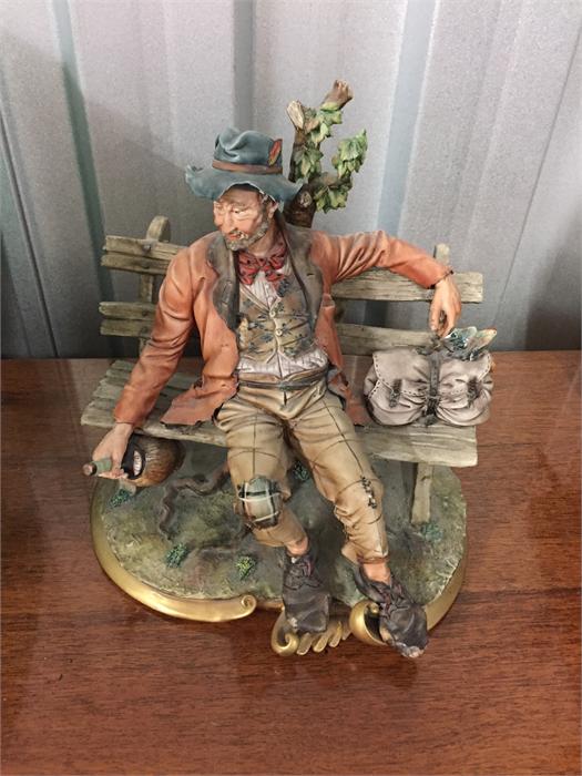 Capodimonte Tramp On Bench Figure Chip To Bird Wing